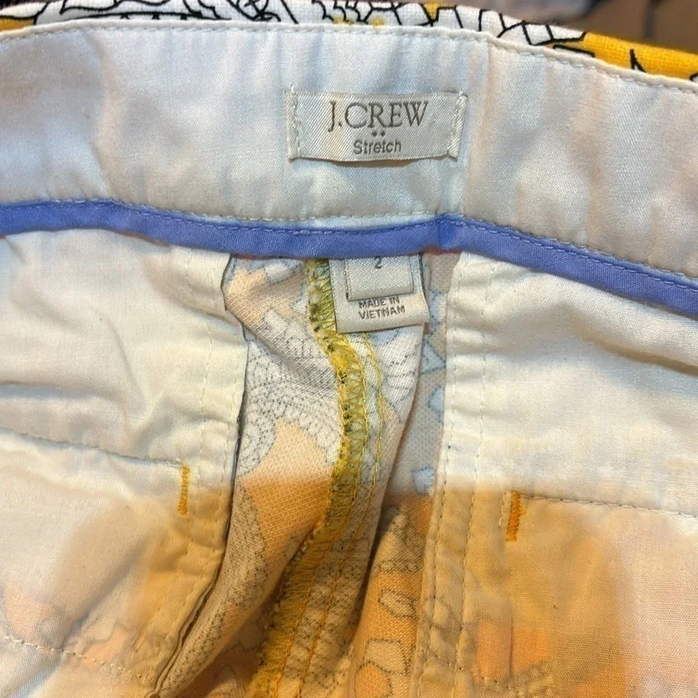 J. Crew Printed Skimmer Pant Yellow Stretch Pants Size 2 Office or Casual